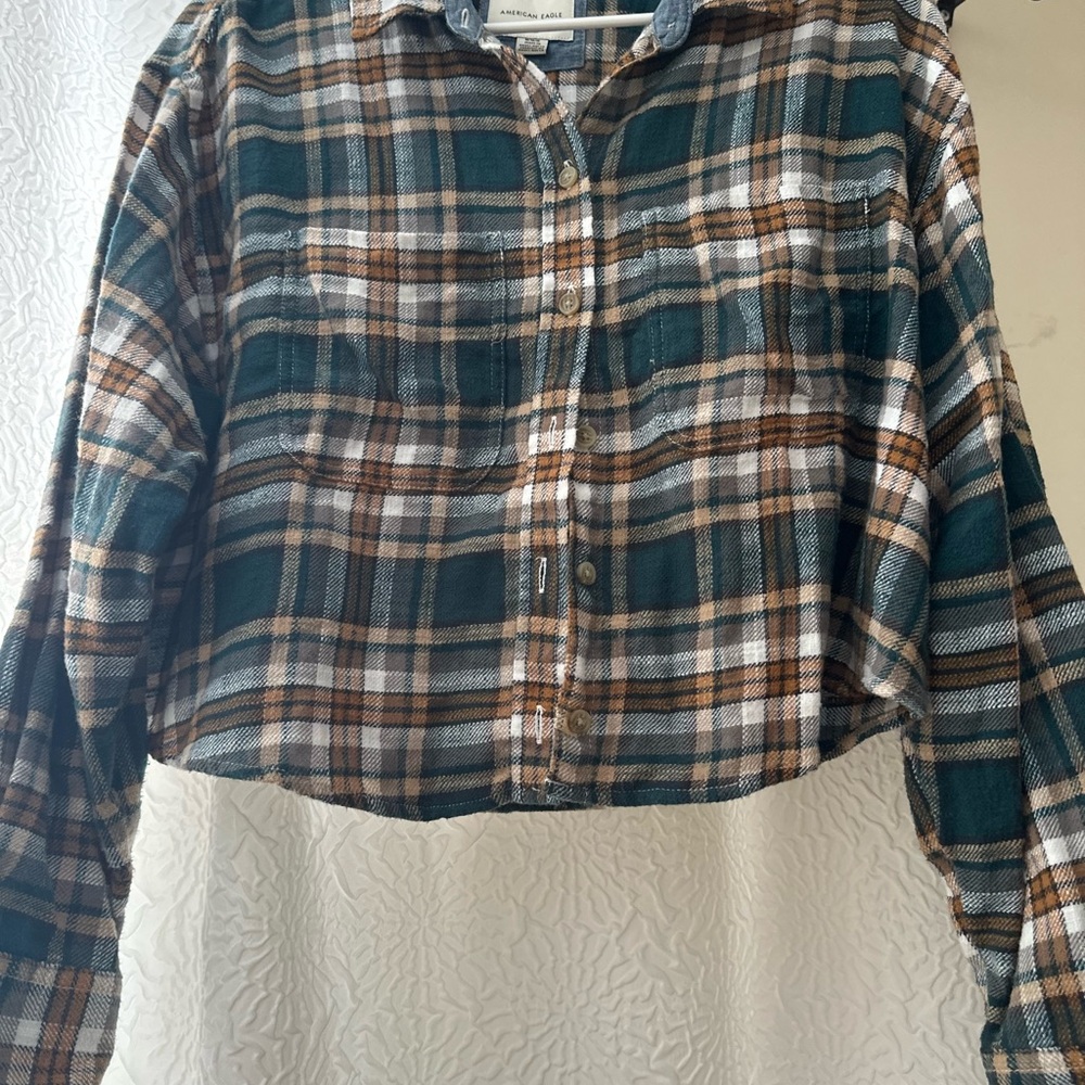 American Eagle Blue and Brown Plaid Shirt